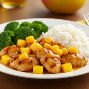 Chicken with Mango Sauce and Fresh Mango Pieces