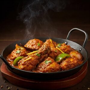 Spicy Kadhai Chicken with Peppers and Onions in a Wok
